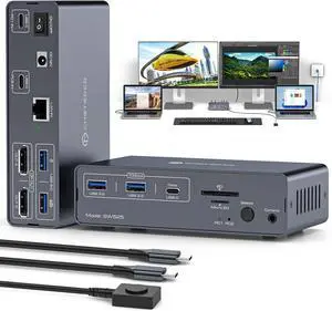 USB C Docking Station Displayport KVM Switch 2 Monitors 2 Computers Display Port 4K@120Hz KVM Switches Dual Monitor Extended Display for 2 Laptops Share 12 in 1 Dock Station
