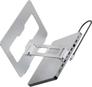 10 Port Laptop Docking Station and Folding Rising Base Holder and Comprehensive Device Protections Aluminum Stand