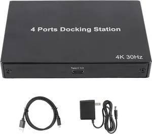 Docking Station 4 Ports, 4 Display Expansion USB 3.0 to HD Multimedia Interface Adapter Connecting Screen 4K 30Hz x 2+1080P 60Hz x 2 (US Plug)