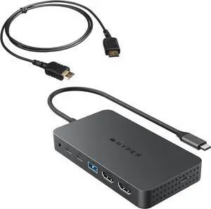 HyperDrive Next Dual 4K HDMI 7 Port USB C Docking Station and HyperThin HDMI to HDMI (0.8m) Bundle