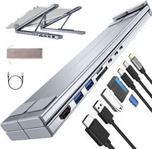 Civilized 8-in-1 USB-C Laptop Stand, Pickelect 8 in 1 Laptop Stand with Docking Station, Compact Portable with 4k HDMI, 2 USB 3.0, Pd 100w, Universal for Home Offices, Desks