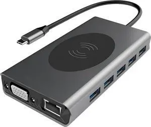 FixtureDisplays® 14 in 1 USB C Docking Station Dual Monitor Triple Display USB C Hub Multiple Adapter with 2 HDMI, 5 USB 3.0, Audio, SD/TF Card Reader, PD,VGA,RJ45 15794-NPF