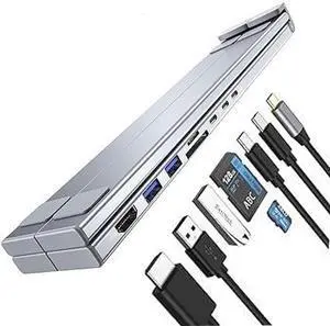 Civilized 8-in-1 USB-C Laptop Stand,4 in 1 Laptop Docking Station for Desk,Foldable Portable Laptops Holder,Cooling Adjustable Dock Tablet Stand for 12-18 Inch Vertical Plug with 4k Hdmi