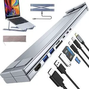 8-in-1 USB-C Laptop Stand,Adjustable Laptop Stand with USB Ports with 4k HDMI, 2 USB 3.0, PD 100w, Universal Dock Station for MacBook Pro/Air/Dell/HP/Surface/Lenovo, Plug and Play