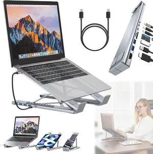 8-in-1 USB-C Laptop Stand, 2025 Upgraded Civilizek Laptop Stand, USB C Dock Tablet Stands with 4k HDMI, 2 USB 3.0, Pd 100w, Universal Dock Station for Home, Office