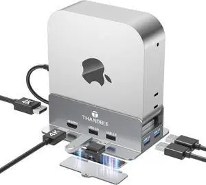 Mac mini M4 Dock & Stand with 4K60Hz HDMI and DisplayPort, M.2 NVMe SSD Enclosure, 4 USB-A Ports, SD/TF Card Reader 9 in 1 Hub for Mac mini M4/M4 Pro - Silver
