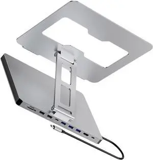10 Port Laptop Docking Station and Folding Rising Base Holder and Comprehensive Device Protections Aluminum Stand