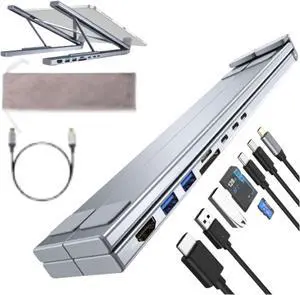 Civilized 8-in-1 USB-C Laptop Stand, 8 in 1 USB C Hub with 4k HDMI, 2 USB 3.0, Pd 100w, Portable Adjustable Laptops Stands for Desk
