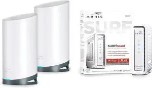 ARRIS Surfboard SB6190 DOCSIS 3.0 White Modem & Arris Mesh Tri-Band Router System Bundle (WiFi 5, AC3800, WiFi Coverage up to 5,500 sq ft) | Mesh with Your Cable Internet