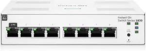 HPE Networking Instant On Switch Series 1830 8-Port Gb Smart-Managed Layer 2 Ethernet Switch | 8X 1G | Fan-Less | US Cord (JL810A#ABA)