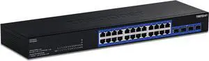 TRENDnet 28-Port Gigabit Switch with 4 x 10G SFP+ Ports, TEG-30262, 24 x Gigabit Ports, 4 x 10G SFP+ Ports, 128Gbps, 1U Rack Mountable, NDAA TAA Compliant, Lifetime Protection, Black