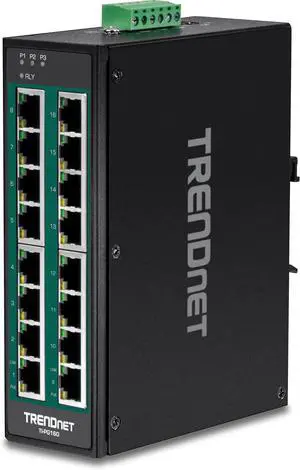 TRENDnet 16-Port Hardened Industrial Unmanaged Gigabit 10/100/1000Mbps DIN-Rail Switch w/ 16 Gigabit PoE+ Ports, Lifetime Protection, TI-PG160