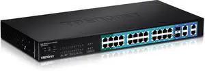 TRENDnet 28-Port 10/100Mbps Web Smart PoE+ Switch, 20 x PoE Ports, 4 x PoE+ Ports, 2 x Gigabit Ports, 2 x Shared Gigabit Ports (RJ-45 or SFP), Rack Mountable, Lifetime Protection, Black, TPE-224WS