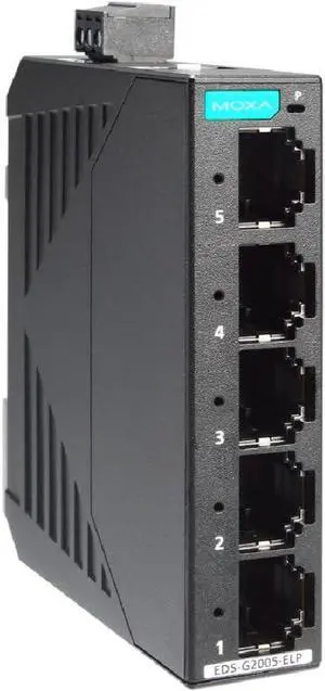 EDS-G2005-ELP ethernet - 5-Port 10/100/1000 BaseT(X) Entry-Level unmanaged Full Gigabit Ethernet switches, Plastic housing