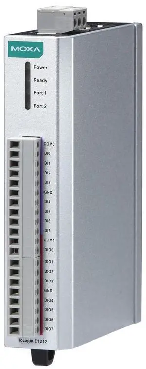 MOXA ioLogik E1212 Remote Ethernet I/O, 8DI/8DIO, 2-Port Switch