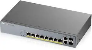 Zyxel 8-Port Gigabit PoE+ Switch | Smart Managed | 130 Watt Budget | 2x Gigabit Copper Ports + 2x SFP | Nebula Cloud Managment | Long Range [GS1350-12HP]