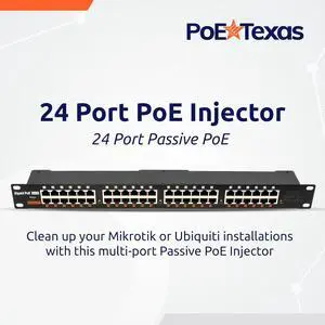 PoE Texas 24 Port PoE Injector - Multi-Port PoE Gigabit Rack Mount Midspan for IP Cameras, WiFi AP, Add Power Over Ethernet to Non-PoE Switch or Network Router for Ubiquiti and Mikrotik Devices