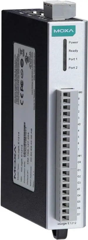 Moxa ioLogik E1210-T Ethernet Remote I/O with 2-Port Ethernet Switch and 16 DIs, -40 to 75°C Operating Temperature