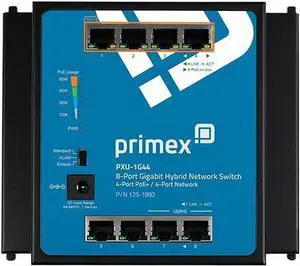 Primex PXU-1G44 8-Port Gigabit Hybrid Network Switch w/ 4-Port PoE+ / 4-Port Network (125-1892)