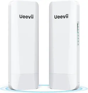 Wireless Bridge Point to Point Outdoor: Ueevii 5.8GHz 3KM WiFi Bridge with Dual 100Mbps, Long Range CPE for Network Extend, PoE Adapter, IP65 Weatherproof, CPE453 for Starlink Garage Barn Shop
