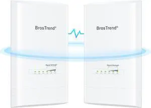 BrosTrend 5KM WiFi Bridge w/ 2X Gigabit Ports, 5GHz 867Mbps Wireless Bridge Outdoor PtP PtMP, Long Range Point to Point Plug & Play, Standard 802.3af PoE & w/Passive PoE Injector, for Garage Building