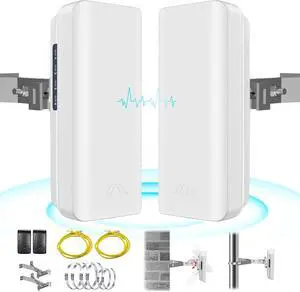 5.8GHz Point to Point Outdoor Wireless Bridge with 2 100 Mbps Ports and Bracket Mounts, Wifi Bridge, Ethernet Bridge, Starlink WiFi Extender, 12 dBi Antenna, 2KM Transmission for Starlink Gen 3 Router