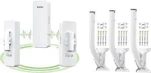 3PCS Gigabit Wireless Bridge Kit, 3KM 5.8G Point to 2 Point Outdoor CPE, CPE662 Long Range WiFi Bridges+Adalov Universal Adjustable Mounting Bracket for Wall Mounted/Hole Pole, Antenna Wall-Mounted