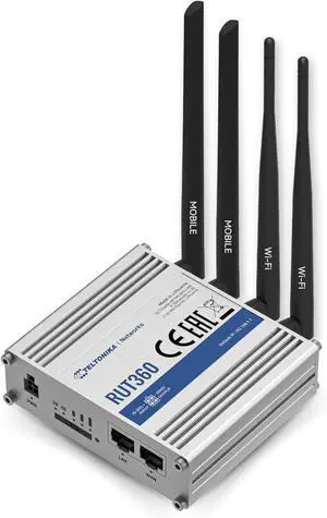 Teltonika RUT360100100 Industrial 4G LTE Cat6 Cellular Router, 4G LTE Wi-Fi Router with DI/DO, Advanced VPN, Certified by Verizon/AT&T/T-Mobile