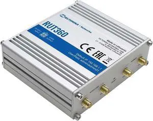 Teltonika RUT360100100 Model RUT360 LTE Industrial Cellular Router; Only for use in USA; 4G/3G Frequencies; Ethernet Interfaces, WiFi and Cellular Module; Compatible with IoT and M2M Applications