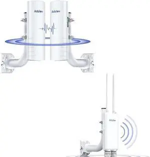 5KM Wireless Bridge with 2 x 1Gbs Ports and Bracket Mounts for Network Extend, AdaLov CPE361 Point to Point Wireless Bridges +Outdoor Wi-Fi Access Point with Bracket Mount, 1200Mbps Long Range
