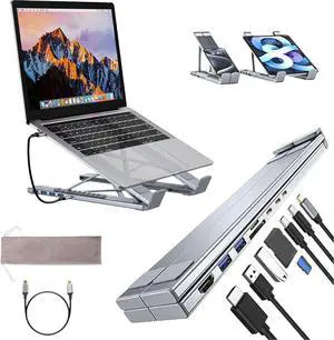 Civilizek 8-in-1 USB-C Laptop Stand, Civilizek 8-in-1 Laptop Stand with 2 USB 3.0 Ports & 4k HDMI, Pd 100w, Universal Laptops Stands Hub with 6 Adjustable Levels Docking Station for Home & Offices