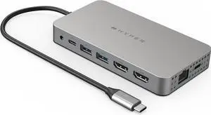 HyperDrive 4K Dual HDMI USB C Hub M1 MacBook 10in1: Dual 4K HDMI, Gigabit Ethernet, USB-A, USB-C, USB-C 100W Power Delivery, MicroSD/SD, Headphone Jack for MacBook Pro/Air(M1), Windows PC, Chromebook