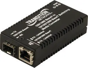 Transition Networks M/GE-xSW-SFP-01-xx-UxX Transceiver/Media Converter - 1 x Network (RJ-45) - Gigabit Ethernet - 10/100/1000Base-T, 1000Base-X - SFP (Mini-GBIC) - Power Supply - Rail-mountable, Wall