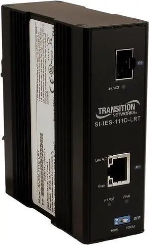 Transition Networks Hardened Poe Fiber Media Converter 10MB LAN, 100MB LAN, GigE (SI-IES-111D-LRT)