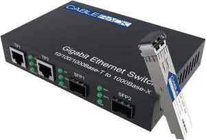 CableRack Dual Gigabit Media Converter with SFP Transceiver for LC Multimode Fiber