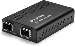 SFP+ Media Converter, Mini Unmanaged 1x 10GBase-X to 1x 10GBase-X 2X Open SFP+ Slots, 10Gigabit 10G SFP+ to SFP+ Fiber to Fiber Media Converter, DC 5~12V, Without Transceivers