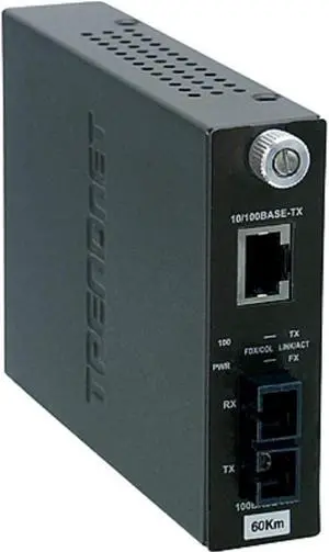 TRENDnet 100Base-TX to 100Base-FX Single Mode SC Fiber Media Converter (60 Km, 37.3 Miles), Auto-Negotiation, Full Duplex, RJ-45 Port, Fiber to Ethernet Converter, Lifetime Protection, TFC-110S60