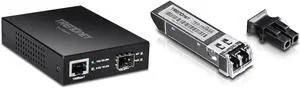 TRENDnet 10GBASE-T to SFP+ Fiber Media Converter, TFC-10GSFP, 1 x 10G RJ-45 Port & 10GBASE-SR SFP+ Multi Mode LC Module, TEG-10GBSR, Supports Distances up to 300m (984 feet) , Hot Plug