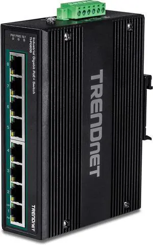 TRENDnet 8-Port Hardened Industrial Unmanaged Gigabit 10/100/1000Mbps DIN-Rail Switch w/ 8 x Gigabit PoE+ Ports, TI-PG80B, 24  56V DC Power inputs with Overload Protection, Lifetime Protection