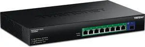 TRENDnet 9-Port 2.5G GaN Power PoE++ Switch with 10G SFP+ Port (480W), TPE-BG5091, 8 x 2.5G PoE++ Ports, 1 x 10G SFP+ Port, 480W, 60Gbps, NDAA TAA Compliant for Government use, Lifetime Protection