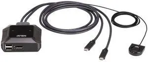 ATEN US3312 2-Port 4K DisplayPort USB-C Cable KVM Switch with Remote Port Selector