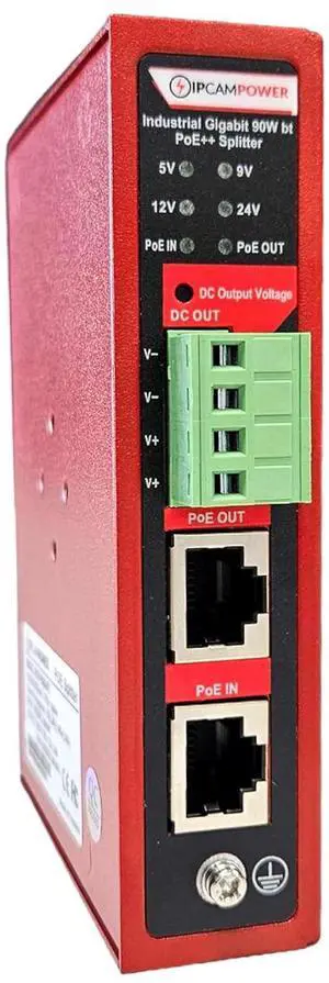 Industrial Grade 90 Watt POE to Selectable DC (5V, 9V, 12V, 24V) Converter w/ 802.3bt POE Pass Through, Gigabit Power POE++ Splitter