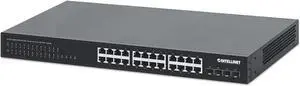 Intellinet 24-Port Unmanaged PoE+ Gigabit Ethernet Switch - 370W Power Budget, 4 x 10 Gbps SFP+ Ports, Rackmount / Desktop, Autosensing Ports, Sturdy Metal - 3 Yr Mf Warranty - 561761