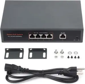 Waveshare 120W Gigabit Ethernet PoE Switch, 4X PoE+ Ports, Up to 30W Per Port, 802.3af/at Compliant, Plug-and-Play, Fanless Design, Network Switch PoE