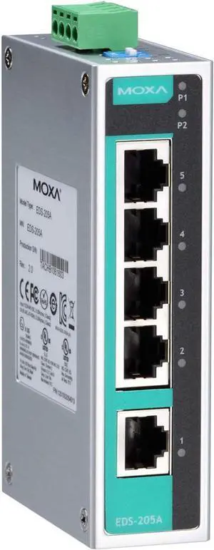 Moxa EDS-205A | Ethernet Switch, Unmanaged, 5 Port, IP30 Aluminum housing, EDS-205A Series
