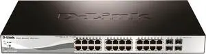D-Link PoE+ Switch, 24 28 Port Fast Ethernet Managed Web Smart 2 Gigabit BASE-T and 2 Gigabit Combo BASE-T/SFP Ports (DES-1210-28P),Black / White