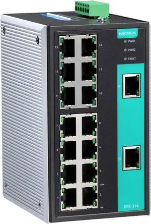 MOXA EDS-316 - 16 Ports Unmanaged Ethernet Switch with 16 10/100BaseT(X) Ports, 0 to 60°C Operating Temperature