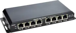 PoE Texas | 8 Port Gigabit Ethernet Switch with Passive PoE on 7 Ports - Power Over Ethernet for 802.3af or 24v Devices