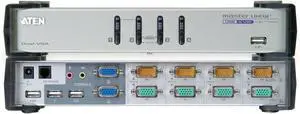 ATEN 4-Port Dual-View KVMP Switch with Audio Support and Cables CS1744 (Silver)