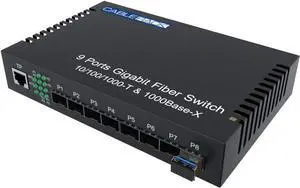 CableRack 8 Port SFP Unmanaged Ethernet Optical Switch with One Singlemode SFP